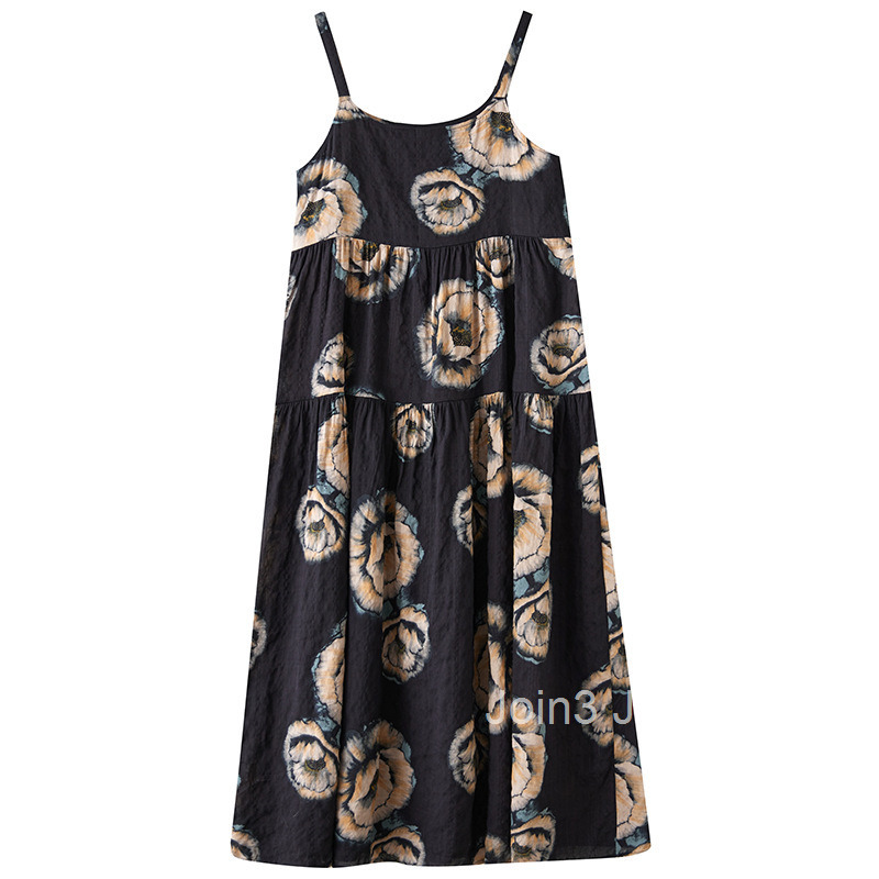 Spring/Summer New Ethnic Style Dress Fashion Printed Large Swing Strap Skirt Loose Long Skirt