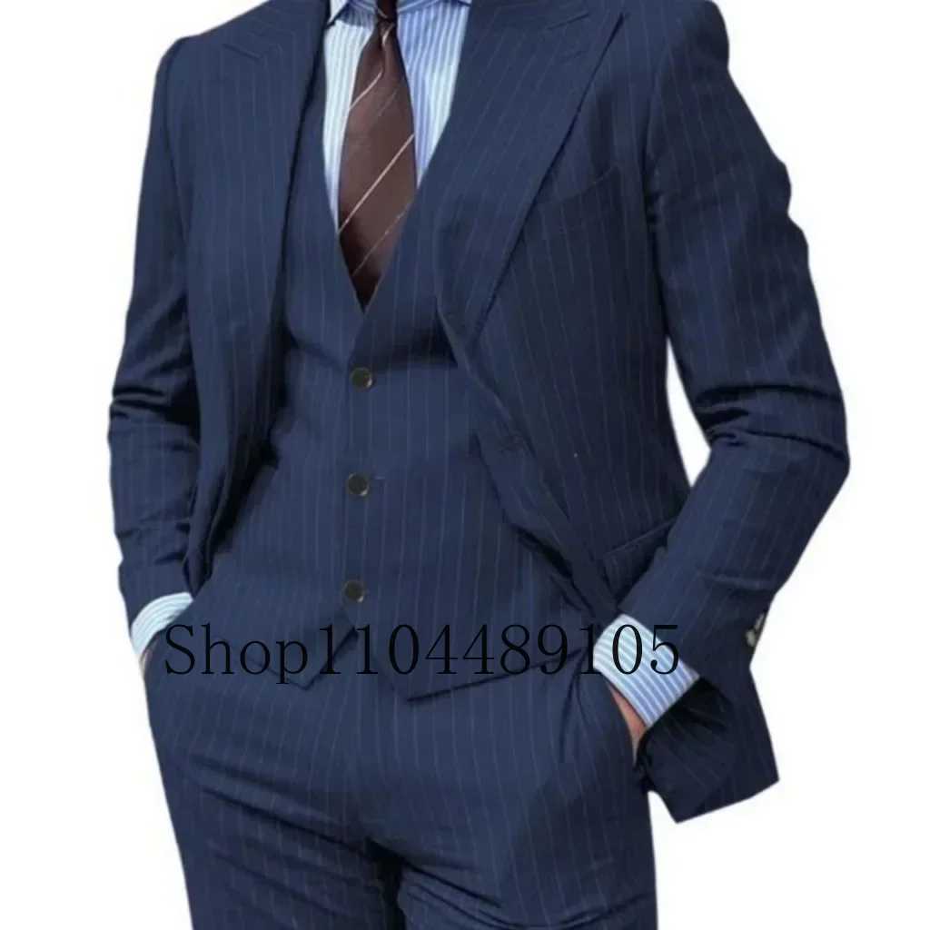 Three-piece Striped Suit High-quality Wedding Art One Breasted Jackets Trousers Vests Suit for Men Suits Mens Suits 3 PieceXJ250222