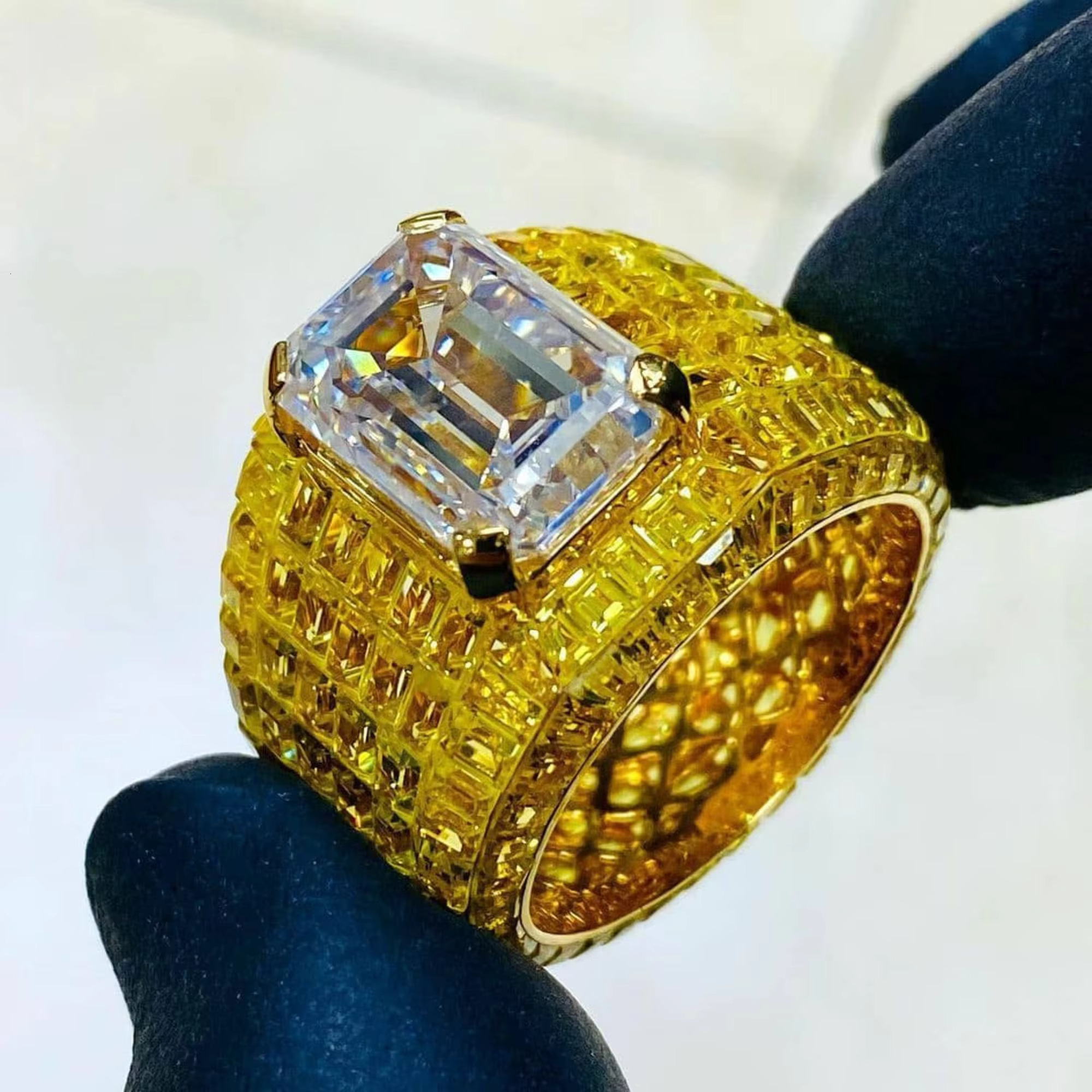Hip hop jewelry men's sier gold chilled pyroxene hip-hop ring