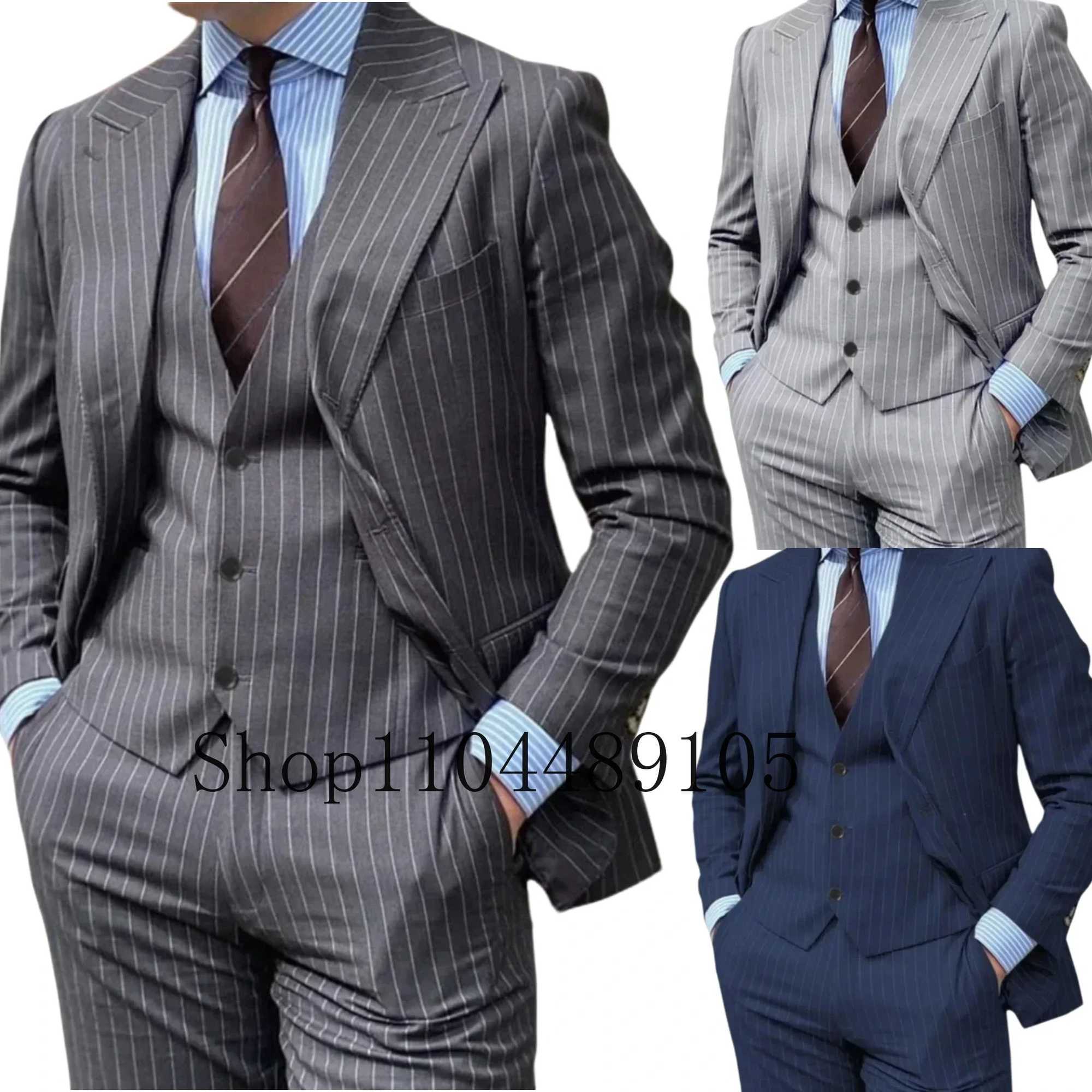 Three-piece Striped Suit High-quality Wedding Art One Breasted Jackets Trousers Vests Suit for Men Suits Mens Suits 3 PieceXJ250222