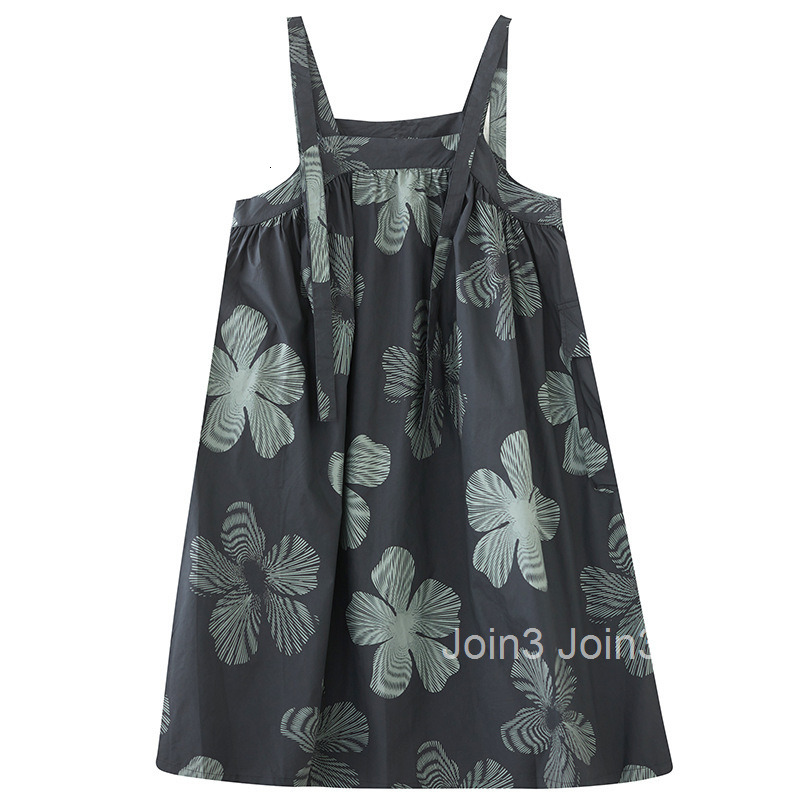 Spring/Summer New Dark Style Fashion Printed Tank Top Dress Loose Large Strap Skirt
