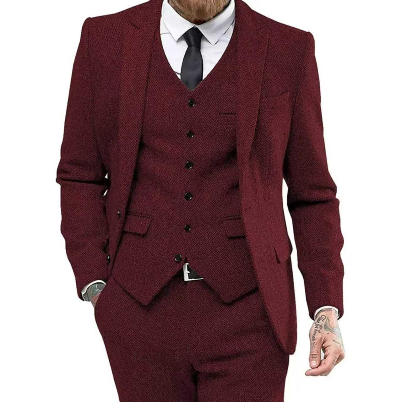 Retro herringbone suit mens fashionable retro tailcoat suit set 3-piece jacket vest and pants set for wedding business night partiesXJ250222