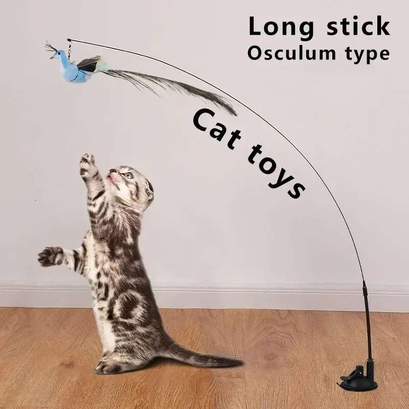 Simulation Bird Funny Interactive Pea with Bell Cat Stick Toy for Kitten Playing Teaser Wand Toys Pet Cats Supplies