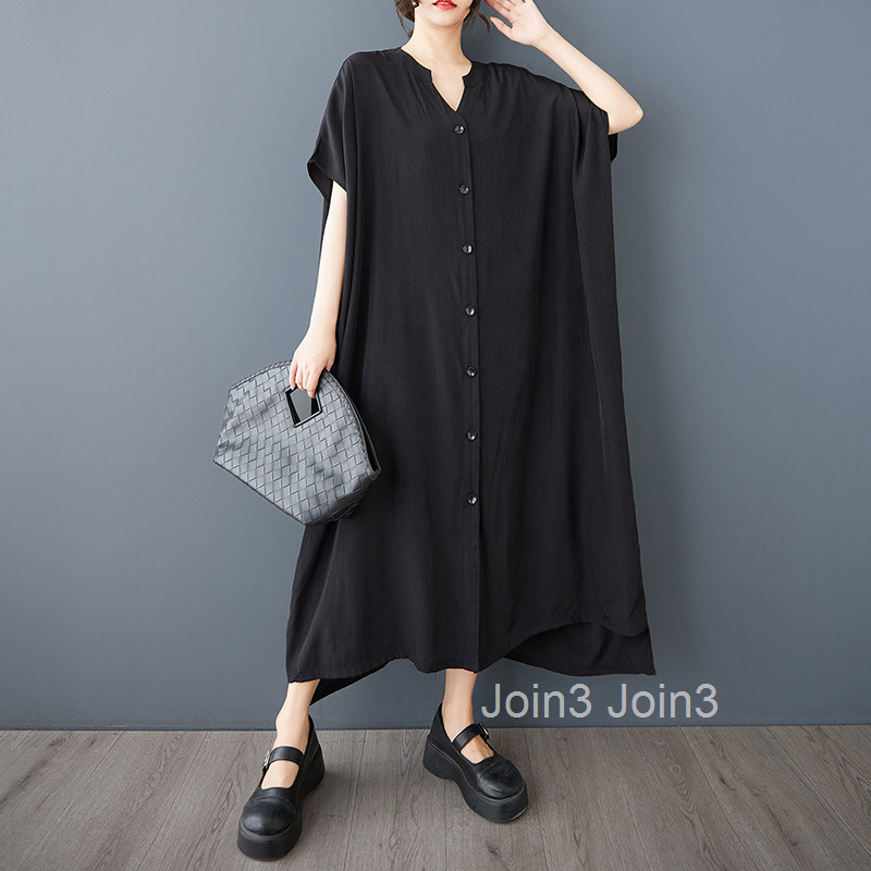 Spring/Summer New Short sleeved Shirt Dress Fashionable Loose Large Size Look Slim Knee length Long Dress