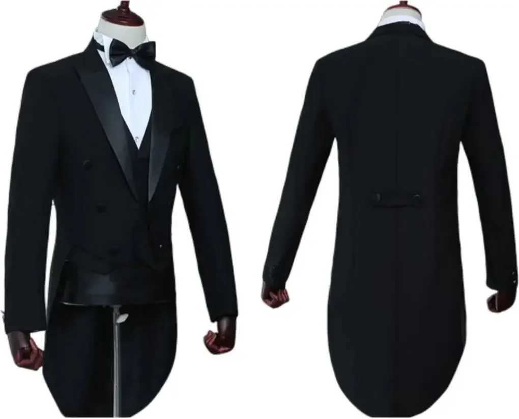 Tailcoat suitable for hairdressers 3-piece jacket vest and pants set solid color formal business set wedding dressXJ250222