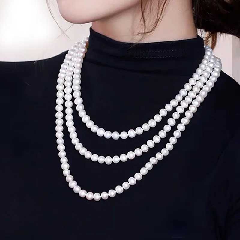 2023 Fashion Elegant Imitation Pearl Necklace For Womens Knot Multi-layer Long Sweater Chain Clothing AccessoriesXJ250222