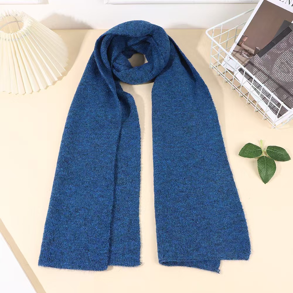 T158 pure color simple style knitted scarf female autumn and winter new style fashionable all-match high-grade student warm neck scarf