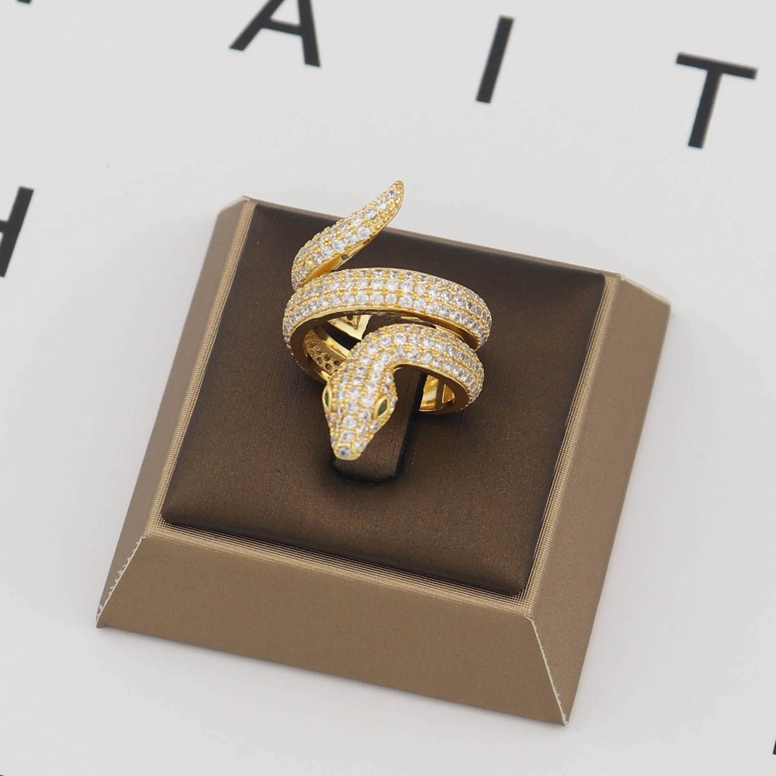 Classic Animal snake two circles full of zircon single ring Dubai European Party womens Ring 250222