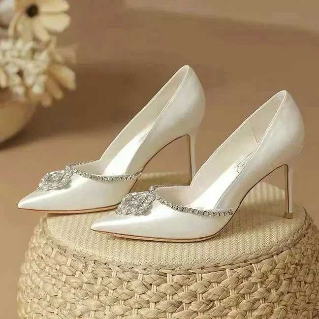 Elegant wedding shoes bridal shoes white Rhine high heels bridal pumpXJ250221