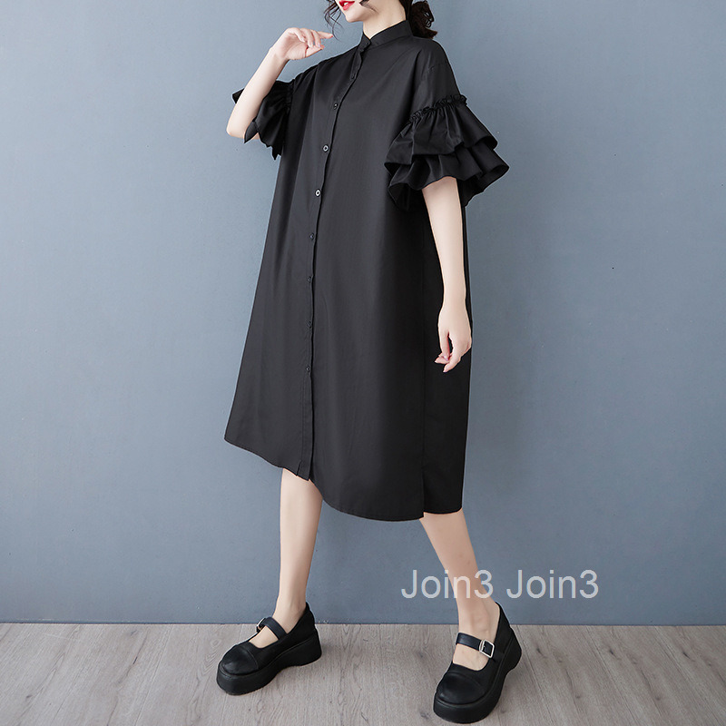 Spring/Summer New Fashionable Stand up Collar Lotus Sleeve Dress Casual Slimming Shirt Dress