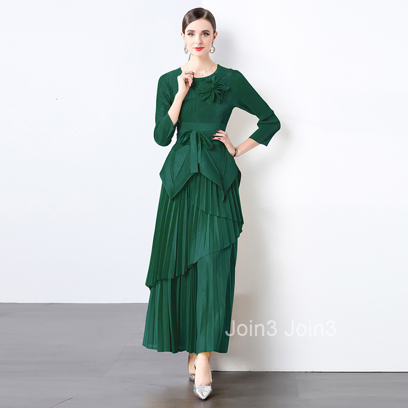1 Miyake Irregular Top Long Skirt Set Womens Autumn Pleated Plus Size Skirt Two-piece Set