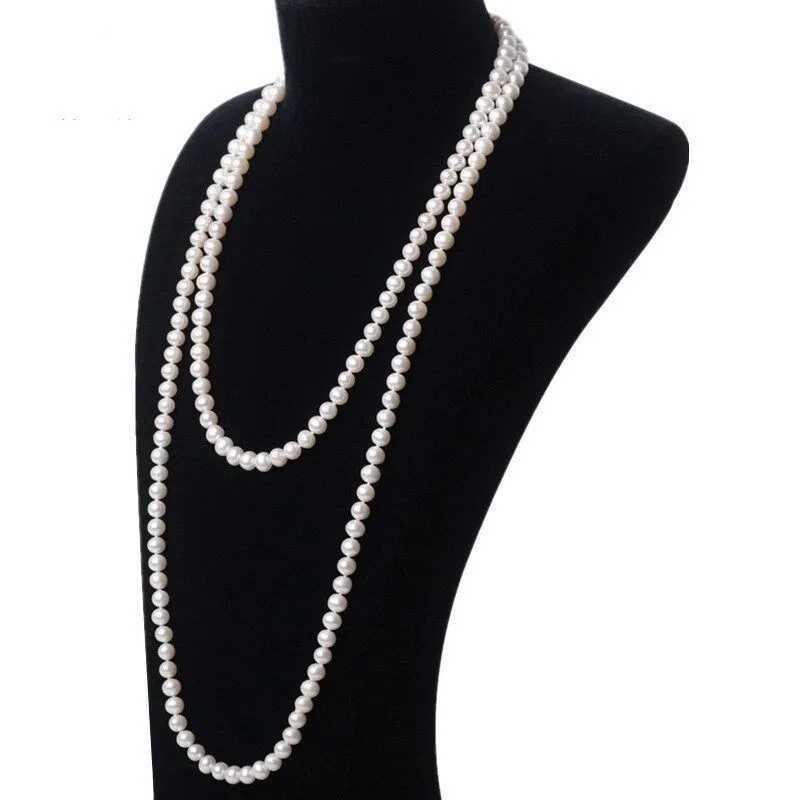 2023 Fashion Elegant Imitation Pearl Necklace For Womens Knot Multi-layer Long Sweater Chain Clothing AccessoriesXJ250222