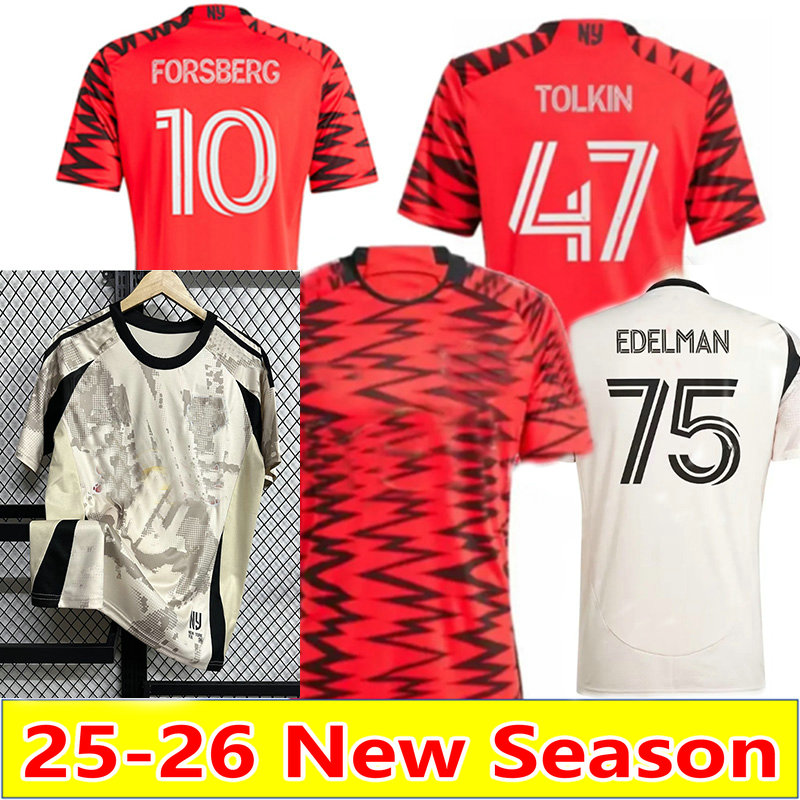 New York 2025 2026 Red Soccer Jerseys FORSBERG MORGAN BURKE Legacy jersey 25 26 home away EDELMAN LUQUINHAS STROUD TOLKIN football shirt men kids uniform