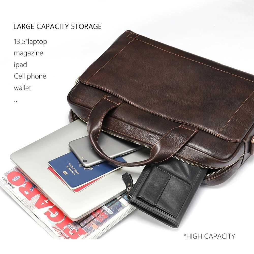 Luufan Soft Mens Business Briefcase Genuine Leather 14 Laptop Handbag Male A4 Document Shoulder Message Computer Bag Work Tote Z250220