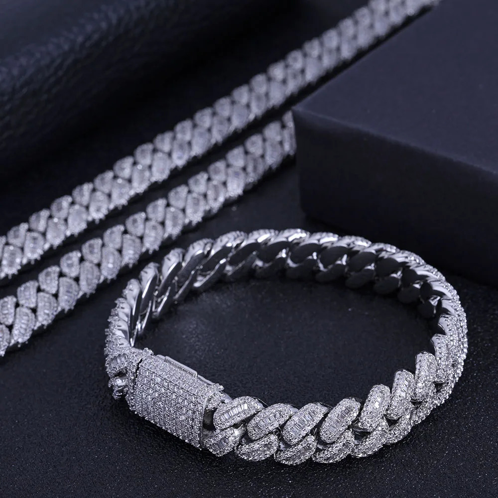 12MM Cuban Link Chain Bracelet for Men Women Zircon Paved Iced Out Bling Miami Cuban Bracelet Hip Hop Jewelry 250221