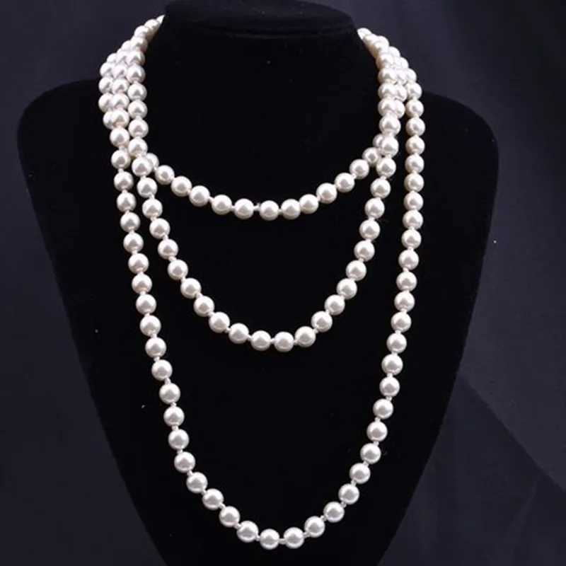 2023 Fashion Elegant Imitation Pearl Necklace For Womens Knot Multi-layer Long Sweater Chain Clothing AccessoriesXJ250222