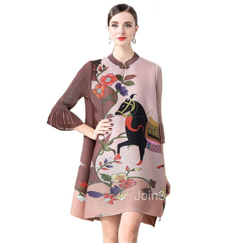Miyake New Chinese style Mothers Dress for Women Autumn Style Reduced Age Printed Large Chinese Style Improved Cheongsam Skirt