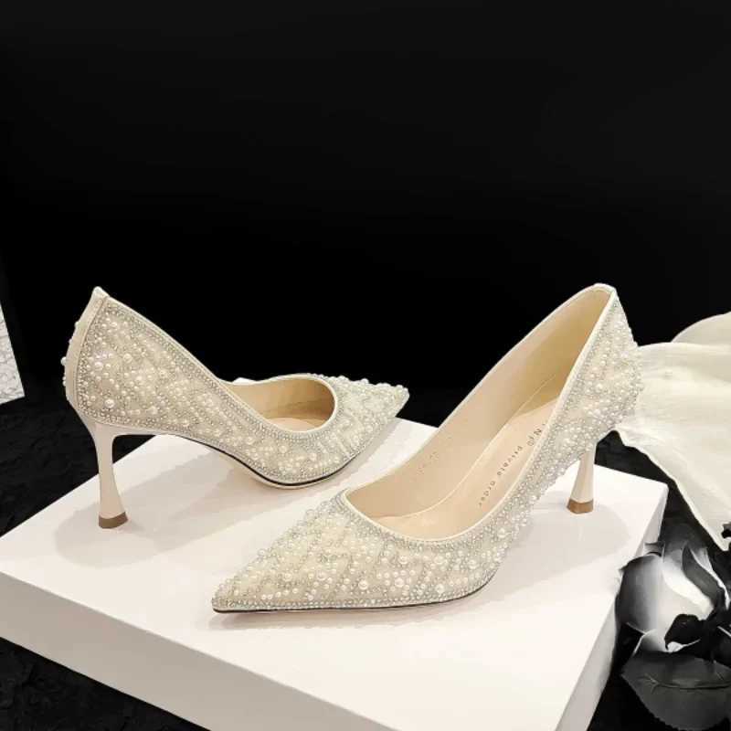 2024 New Womens High Heels Stiletto Heels Sequins Rhine Decorati Fi Womens Dress Party ShoesXJ251027