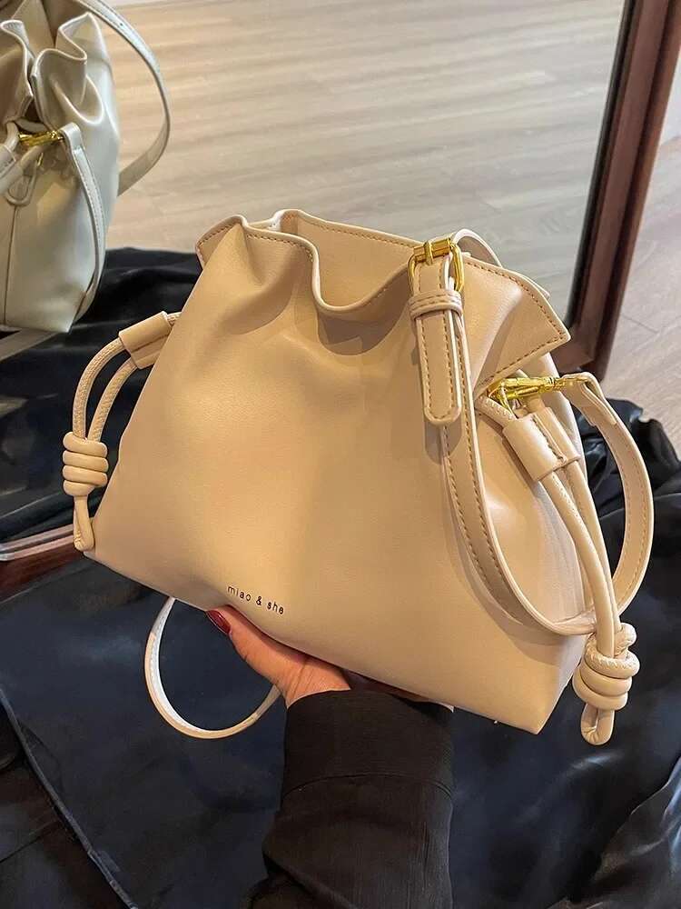 Shoulder Tote Handbags New Style Fashion Pleated Drawstring Bucket Bag Popular Crossbody Bags For Women