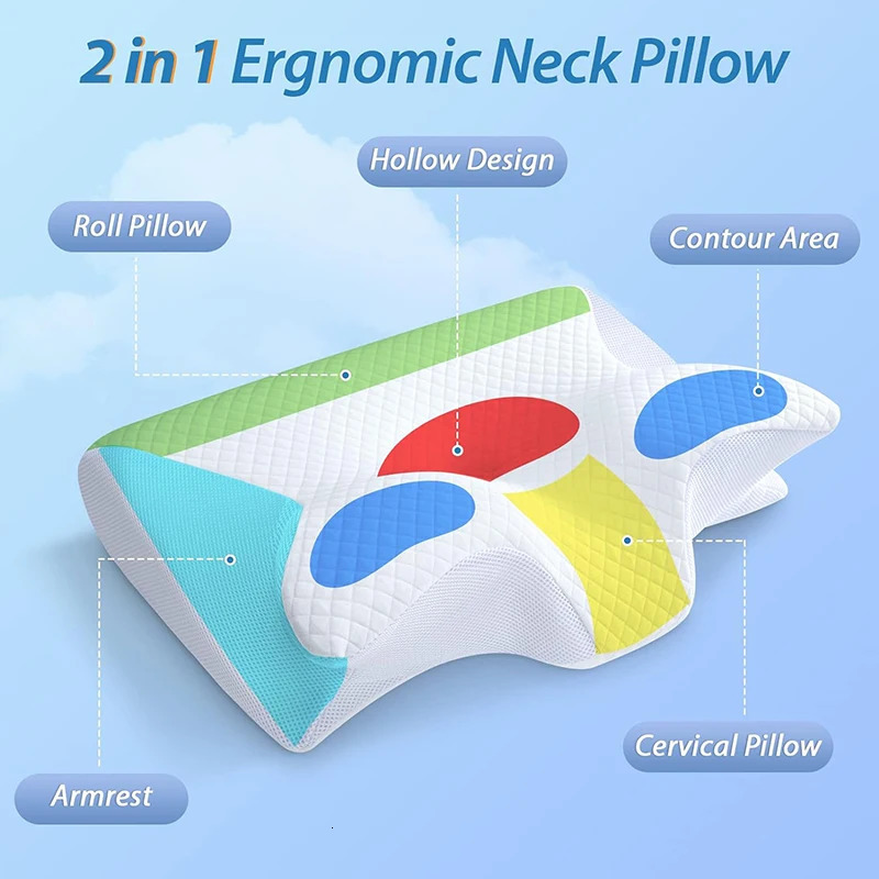 1pc Memory Foam Cervical Pillow 2 in 1 Ergonomic Contour Orthopedic for Neck Pain Contoured Support PillowsNeck 250218