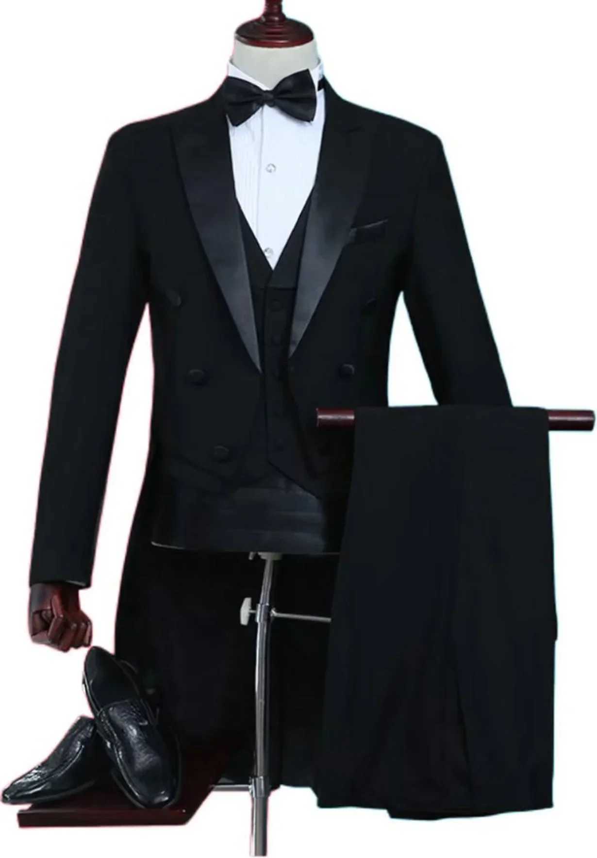 Tailcoat suitable for hairdressers 3-piece jacket vest and pants set solid color formal business set wedding dressXJ250222