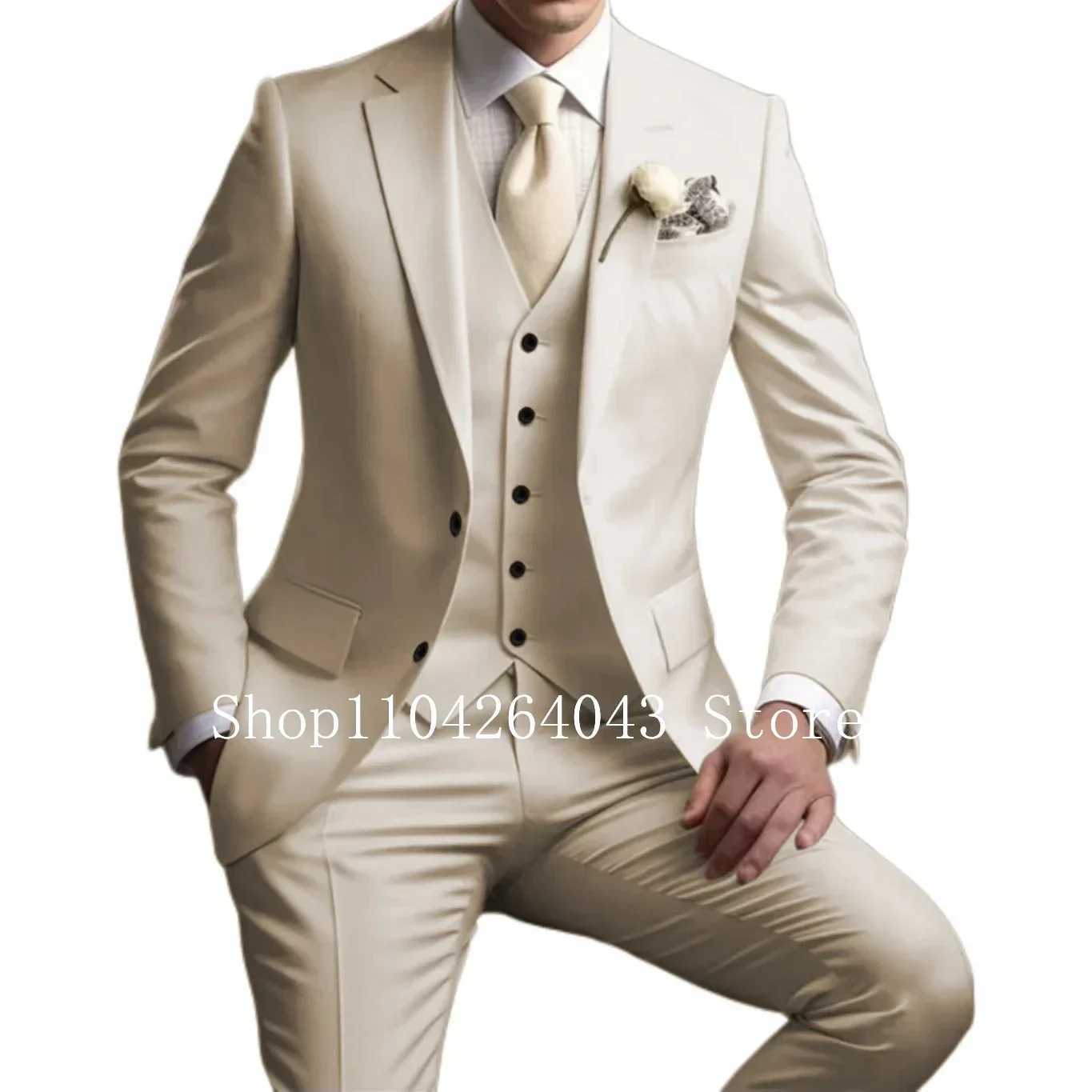 Mens formal suit with notch lapel 3-piece jacket vest and pants set ultra-thin fit mens wedding dress business ping pong tailcoatXJ250222