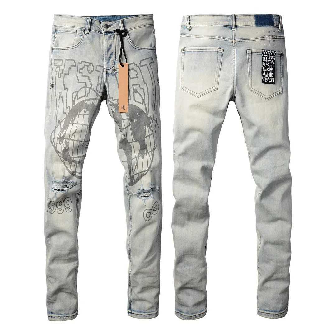 Retro Mens Jeans KSUBI Cross Paint World Hole Trend Low Rise Skinny Denim Pants Pleated Ripped Frayed Trousers 303 W250222