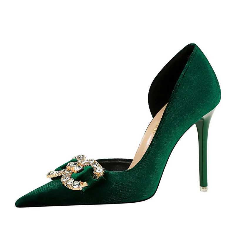 Fi Womens High Heels Rhine Buckle Bow Green Pink Pointed Toe Party Pump Veet Luxury Elegant Wedding Evening ShoesXJ250221