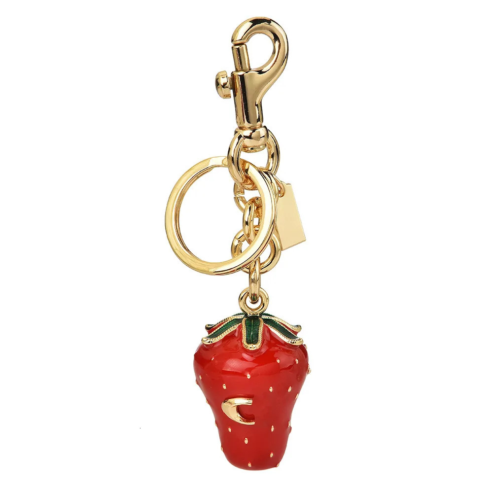 Fashion Accessory Alloy Plated With Gold And Rinhstone Red Strawberries Key Chain For Womens Bag 250221