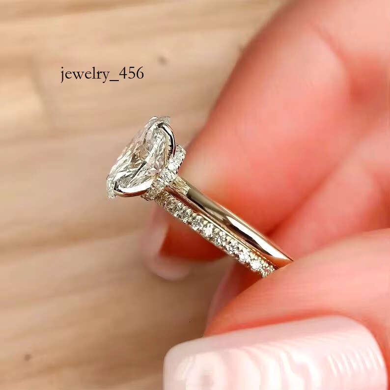 FOXI 2 Ct Oval Cut Moissanite Wedding 14k Gold Plated Bridal Engagement Set Art Deco Matching Stacked Bands Ring
