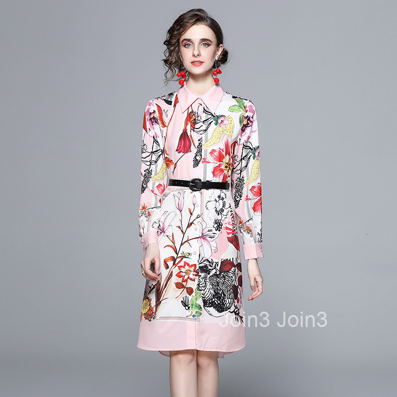 early spring new European fashion socialite temperament waist cinching and slimming positioning floral lining dress womens pink