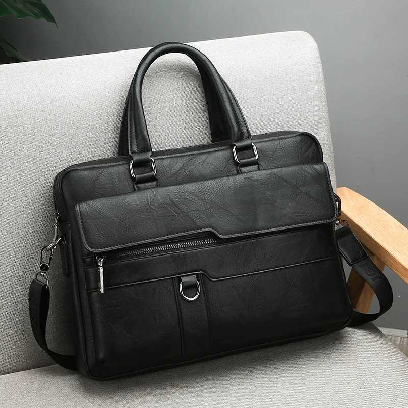 Mens Oil Waxy Leather Antique Design Black Business Briefcase 16 Laptop Document Case Attache Messenger Bag Tote Portfolio Z250220