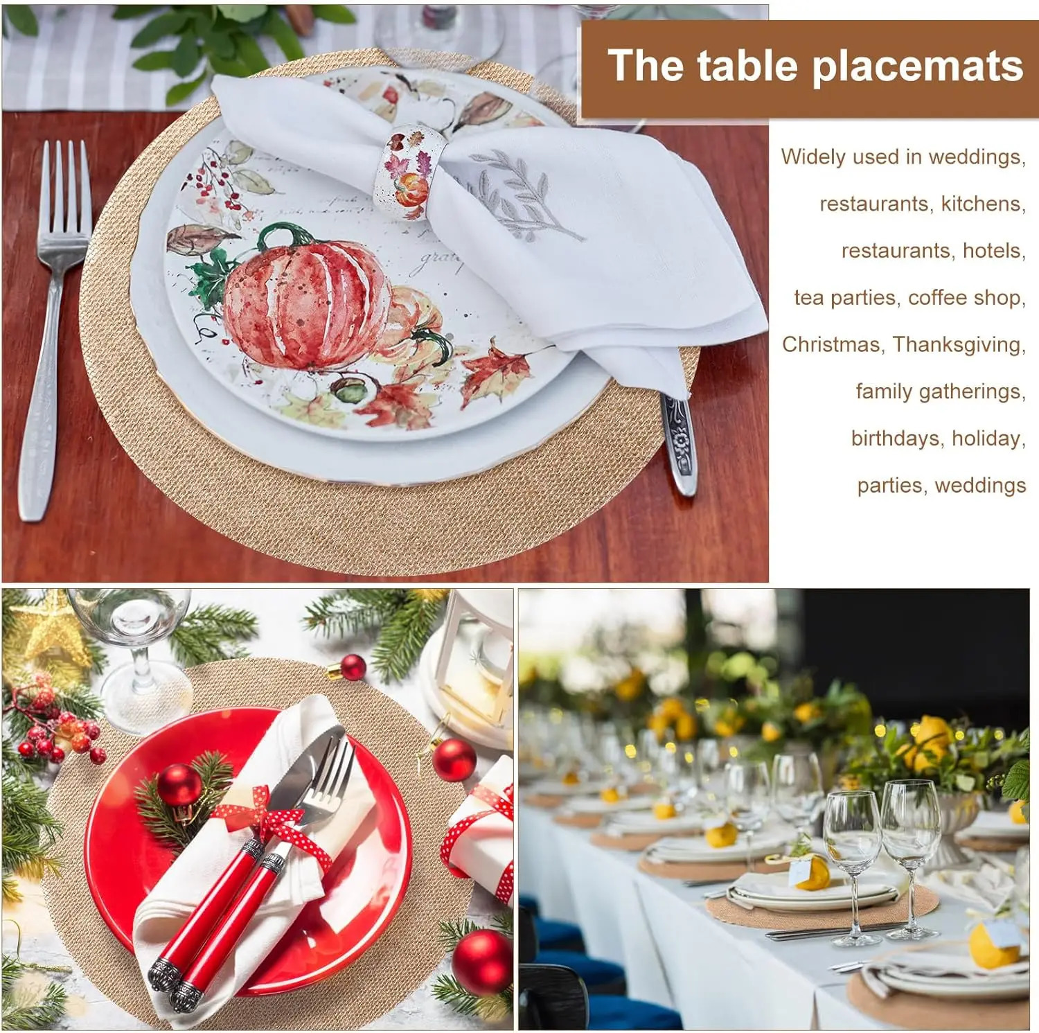 20-60 Pieces Burlap Round Placemats Heat Resistant Jute Table Mat Circle Rustic Table Decoration Wedding Dinner Farmhouse Supply 250221