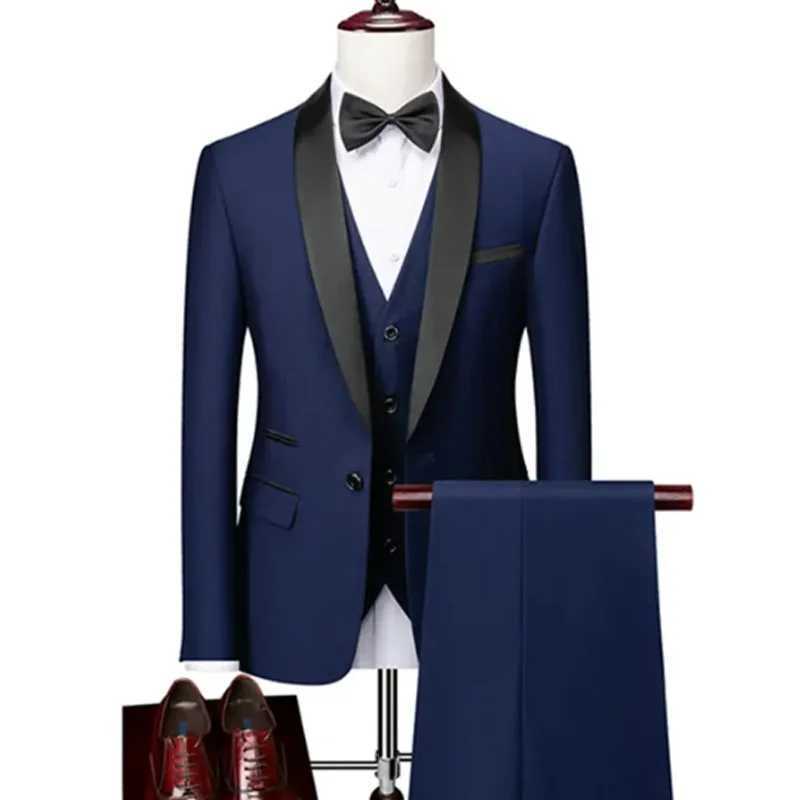 Mens 3-piece formal ultra-thin tailcoat promotion set mens groom wedding jacket high-quality mens clothingXJ250222