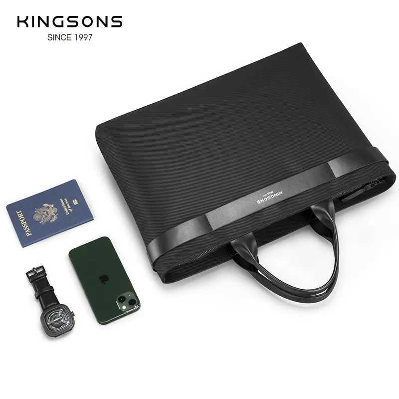 Kingsons 2024 Men Women Fashion Business Briefcase 15.6 inch Laptop Bag Waterproof Top-Handle Bag Classic Black Handbag Z250220