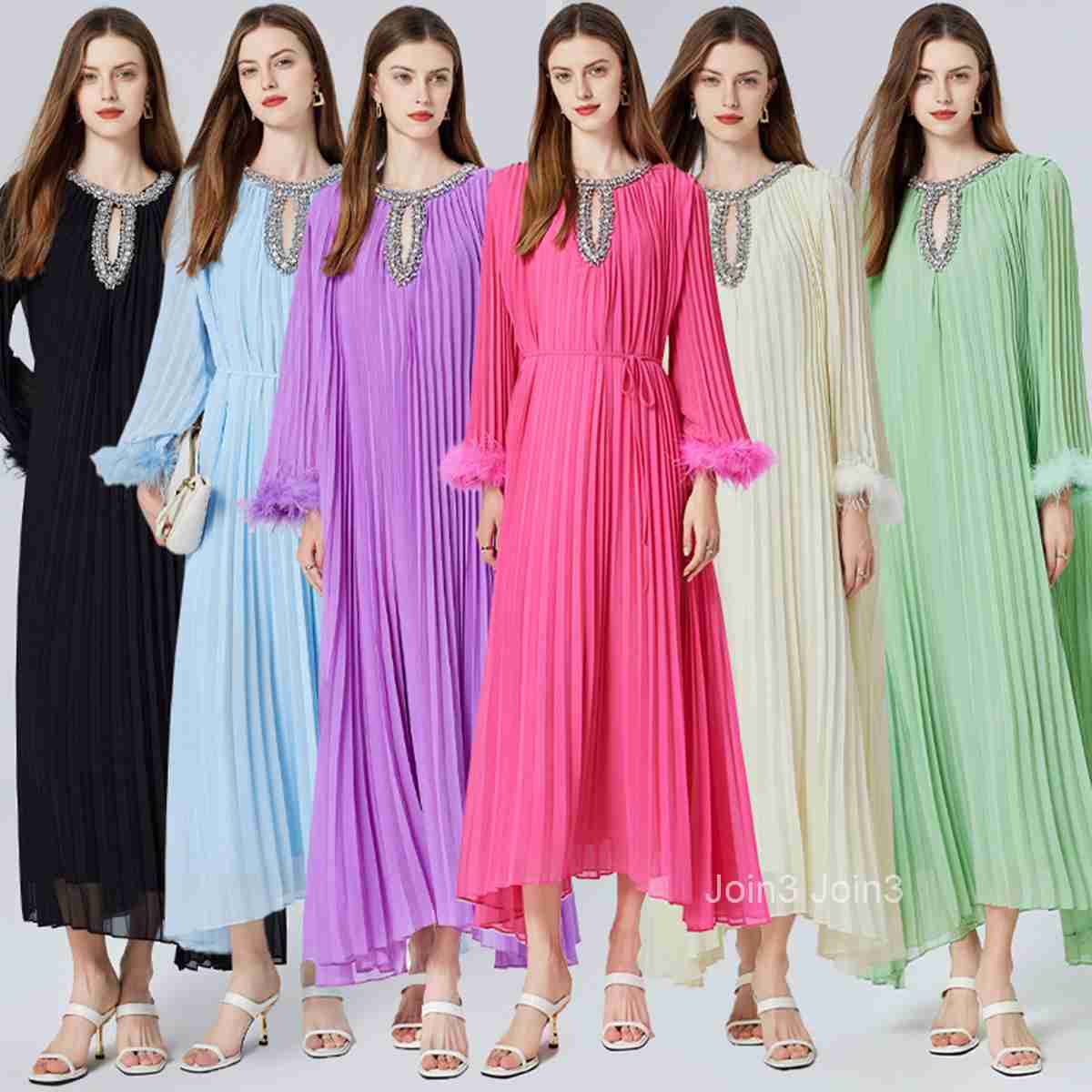 color autumn new womens clothing nail bead ostrich fur 6-meter large swing lace up pleated long skirt dress