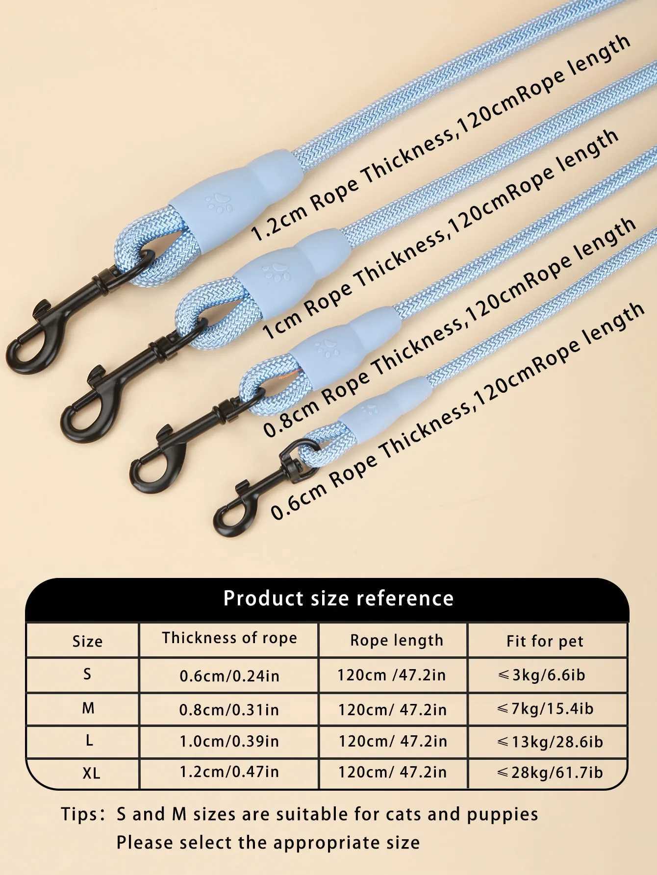 1PC Light Blue Round Rope Anti-Slip Pet Cat and Dog Traction Belt Traction Rope Safety Belt Y250704