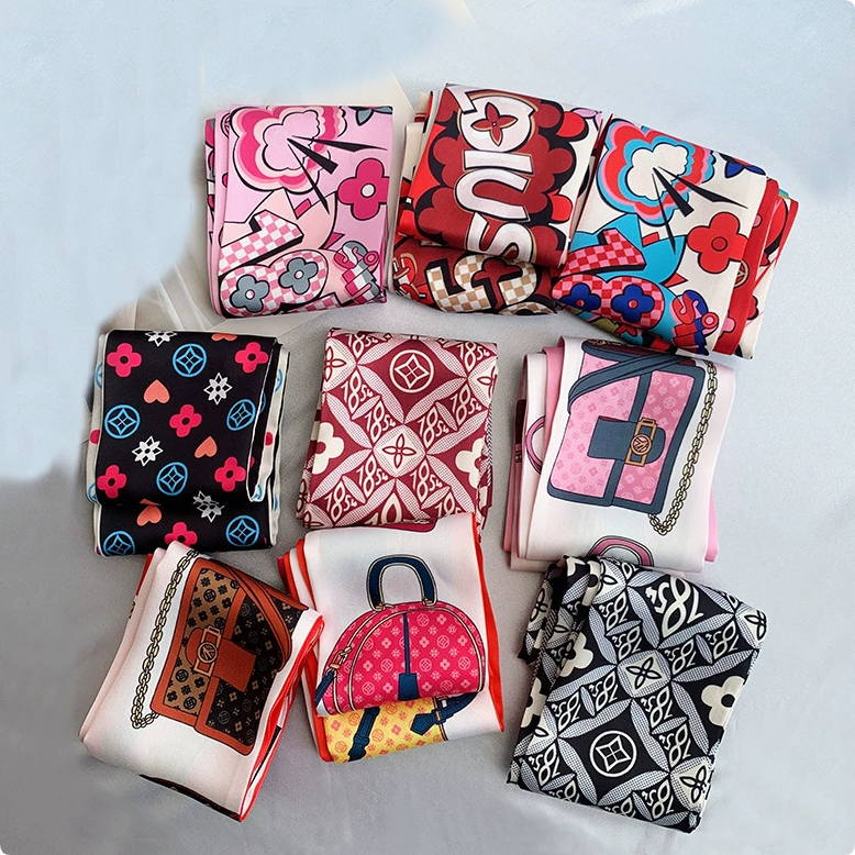 Fashion Scarves Women Print Handle Bag Ribbons Letter Tote Handbag Silk Hair Tie Classic Designer Scarf
