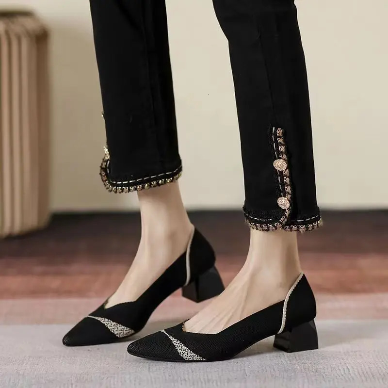 2025 Womens Shoes Fashion Pointed High Heel Elastic Knitted Breathable Latex Sweatabsorbing insole Non slip Rubber Sole Sh 250218