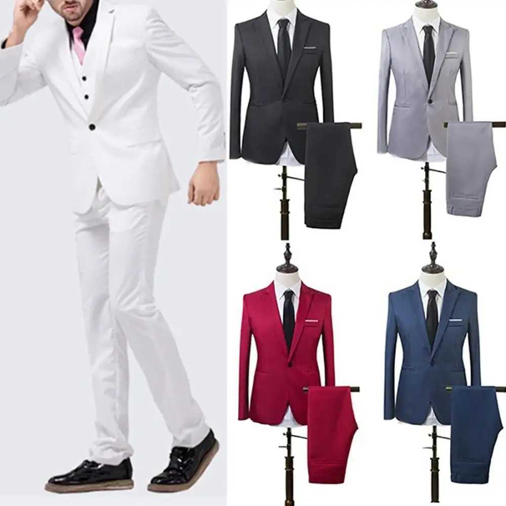Mens Slim Fit Business Leisure One Button Formal Two-Piece Suit for Groom WeddingXJ250222