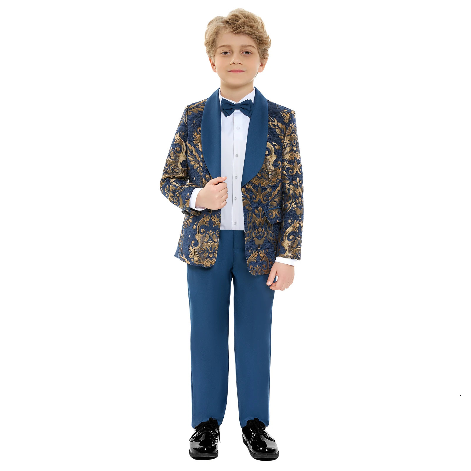 24H Ship Floral Suit Set For Kids 3 Pieces Formal Boys Suit Set Formal Wedding Ring Bearer Child Tuxedo Performance Tuxedo 250221