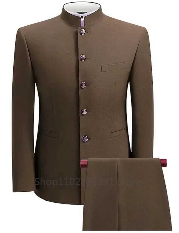 2 Pieces XS-5XL Formal Mens Busines Blazer+Pants Stand Lapel Pants Mens Jacket Flat Suit Slim Fit Coat Groomsmen PartyXJ250222