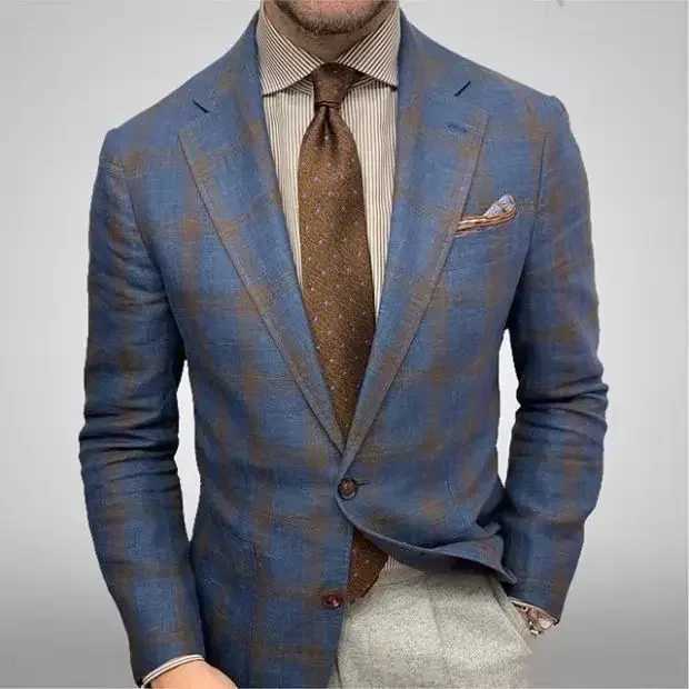 New Mens Clothing for Spring and Autumn Plaid Lapel Long - Sleeved Suit Jacket American - Quality Business Suit Top S-XXXLXJ250222
