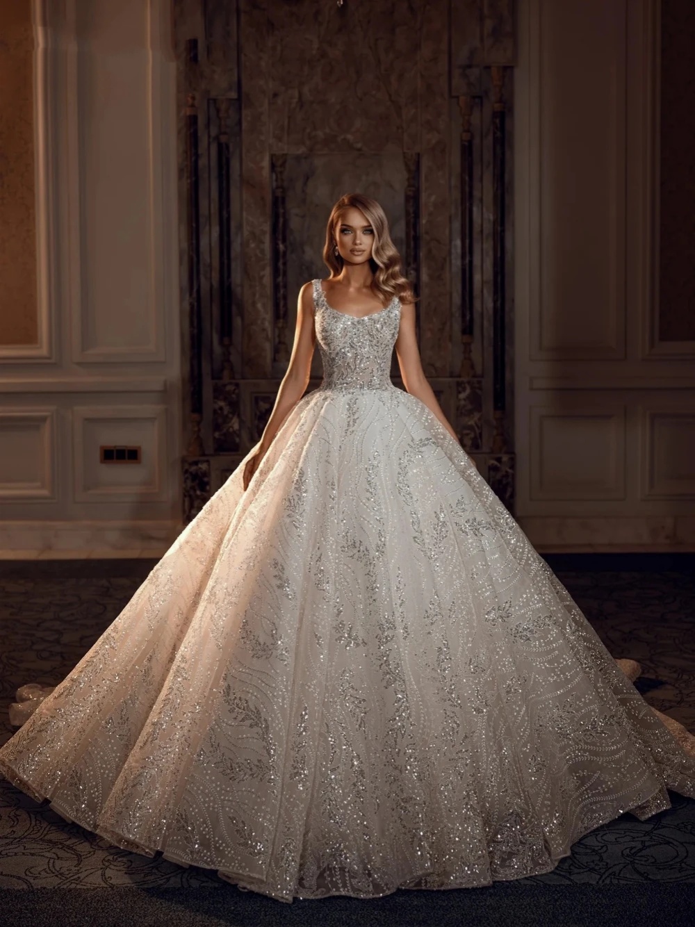 Classic A e Women Wedding Jewel Neck Sleeveless Bridal Gowns Sequins Backless Sweep Train Dress Custom Made vestidos de novia