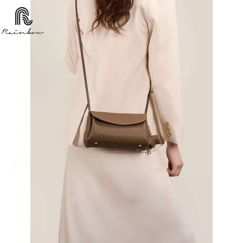 RAINBOW Women's Genuine Shoulder Bags Fashion Crossbody Soft Cowhide Leather Small Messenger Lady Handbag Elephant Deco
