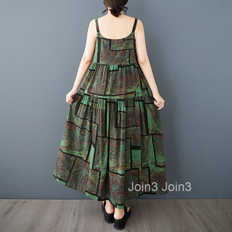 Spring/Summer New Printed Strap Skirt Loose Large Ethnic Style Casual Word Dress