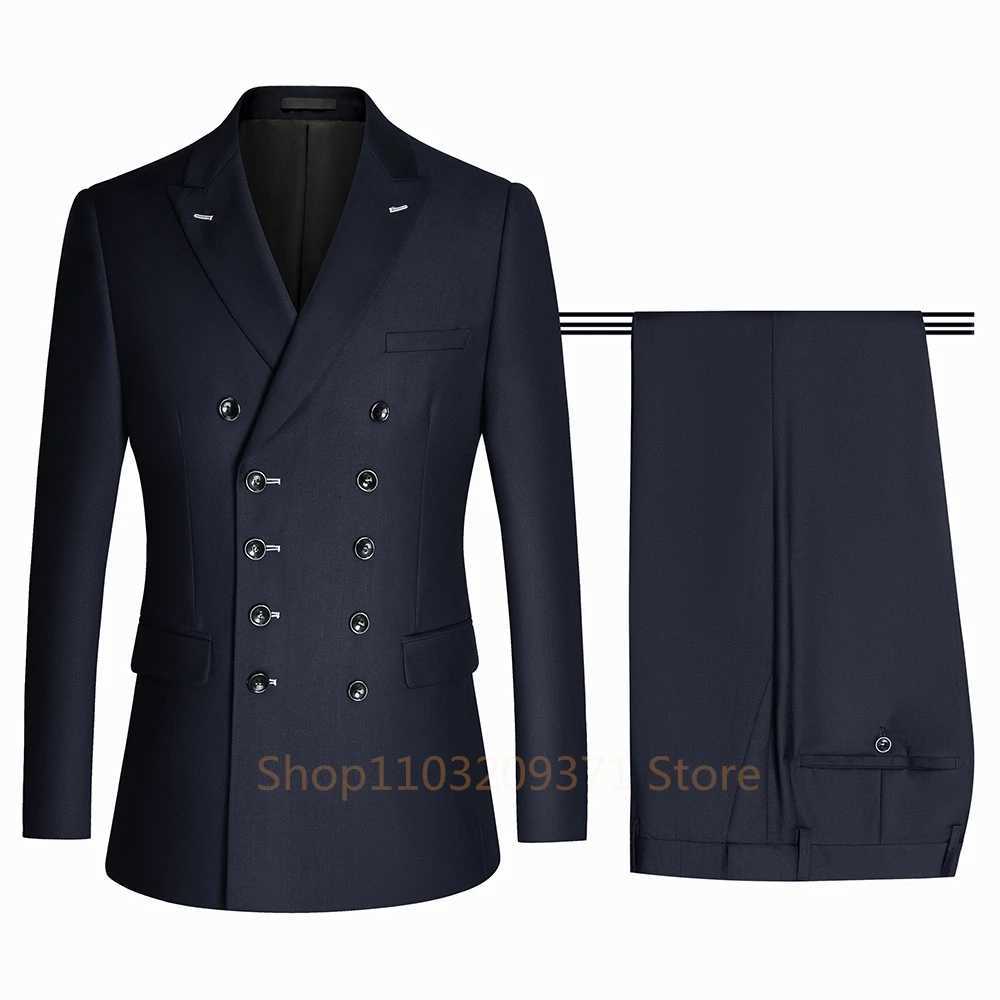 Classic Business Suits Men Bespoke Double Breasted Jacket Pants 2 Pieces Groom Wedding Tuxedos Elegant Suits For Men 2024XJ250222