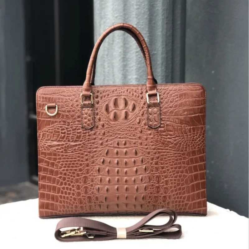 New crocodile laptop bag made of genuine leather mens briefcase luxury brand mens handbag mens messenger 14 inch computer bag Z250220