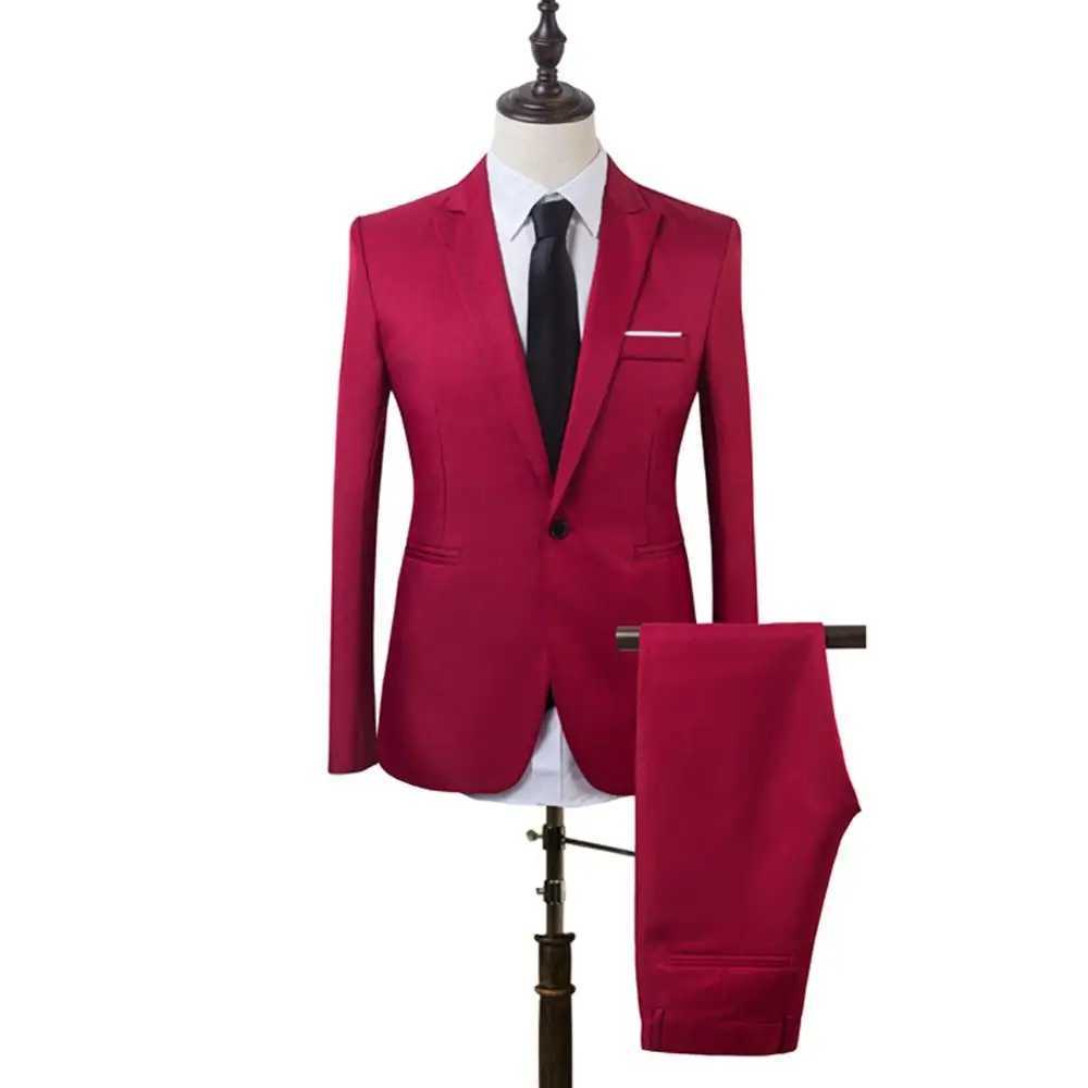 Mens Slim Fit Business Leisure One Button Formal Two-Piece Suit for Groom WeddingXJ250222