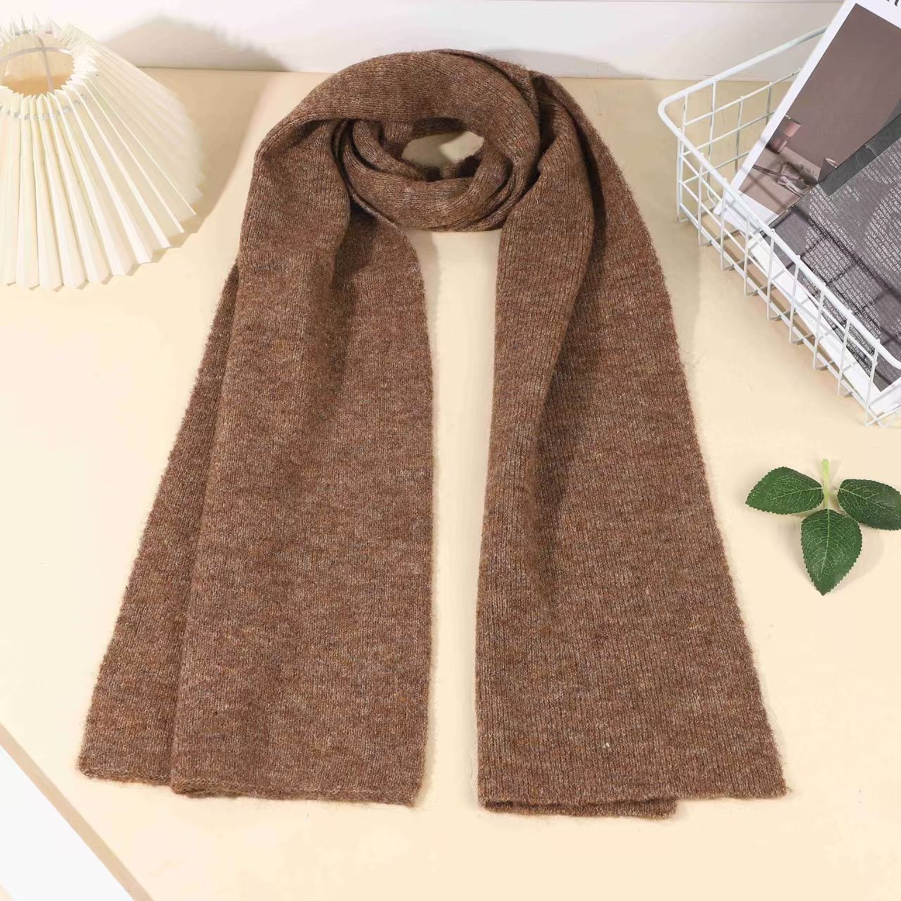 T158 pure color simple style knitted scarf female autumn and winter new style fashionable all-match high-grade student warm neck scarf